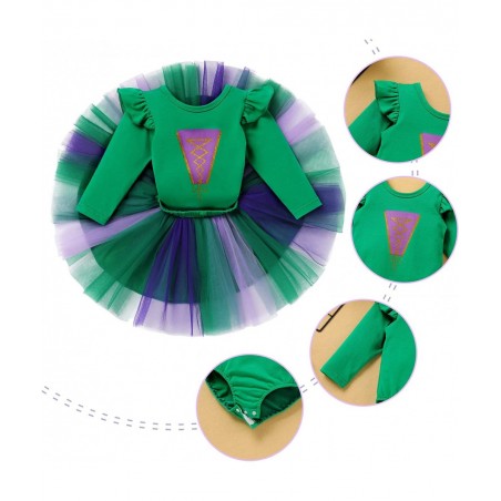 Baby Girls Sanderson Sisters Witch Costume First Halloween 1st Birthday Outfit Long Sleeve Romper Tutu Skirt Set Toddler Litt...