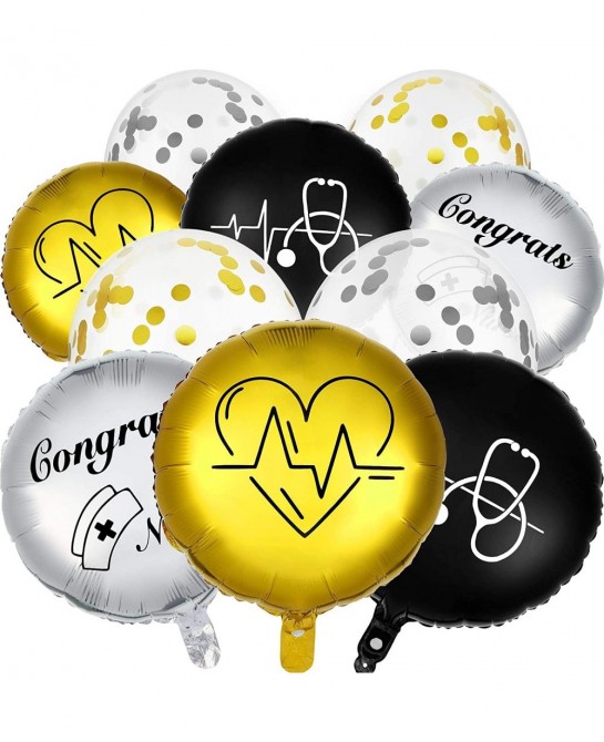 25 Pieces Nurse Balloons 18 Inch 12 Inch Nurse Graduation Foil Balloons with Double Sided Gold Silver Nursing Latex Balloons ...
