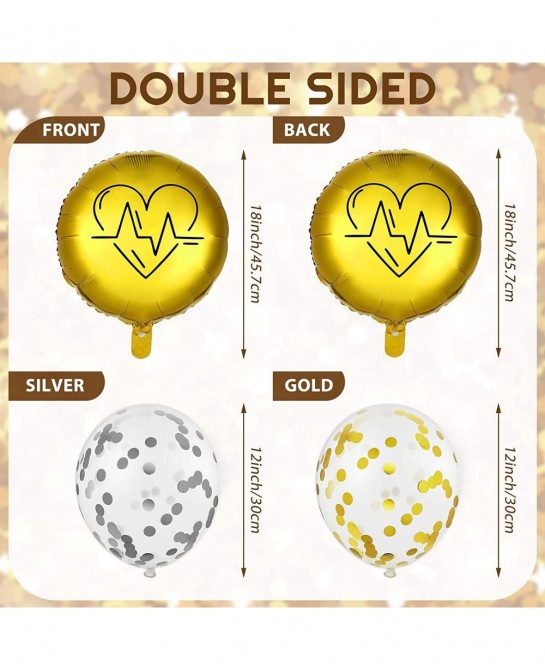 25 Pieces Nurse Balloons 18 Inch 12 Inch Nurse Graduation Foil Balloons with Double Sided Gold Silver Nursing Latex Balloons ...