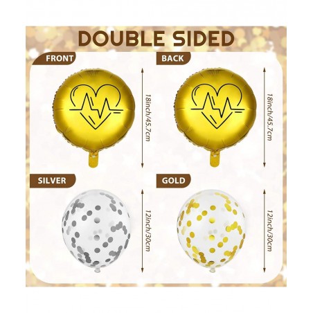 25 Pieces Nurse Balloons 18 Inch 12 Inch Nurse Graduation Foil Balloons with Double Sided Gold Silver Nursing Latex Balloons ...