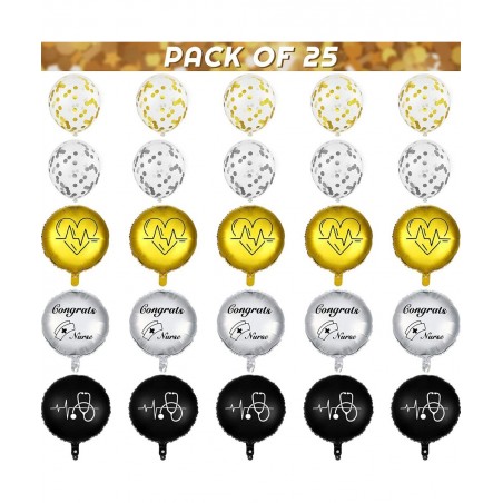 25 Pieces Nurse Balloons 18 Inch 12 Inch Nurse Graduation Foil Balloons with Double Sided Gold Silver Nursing Latex Balloons ...