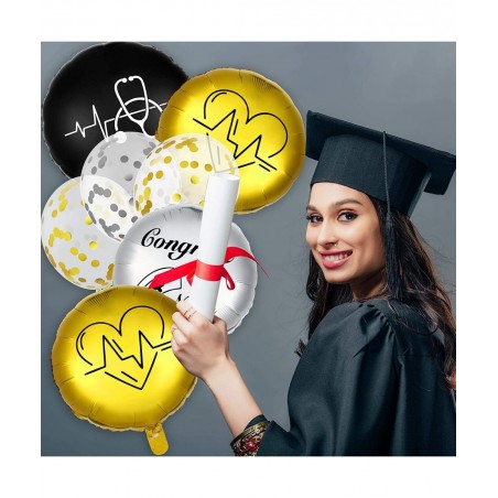 25 Pieces Nurse Balloons 18 Inch 12 Inch Nurse Graduation Foil Balloons with Double Sided Gold Silver Nursing Latex Balloons ...