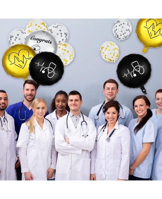25 Pieces Nurse Balloons 18 Inch 12 Inch Nurse Graduation Foil Balloons with Double Sided Gold Silver Nursing Latex Balloons ...