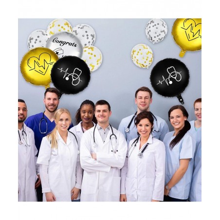 25 Pieces Nurse Balloons 18 Inch 12 Inch Nurse Graduation Foil Balloons with Double Sided Gold Silver Nursing Latex Balloons ...