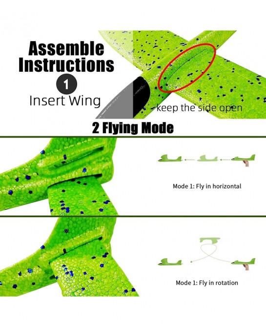 4Pack Airplane Toys Upgrade 17.5" Large Throwing Foam Plane 2 Flight Mode Glider Plane Foam Airplanes For Kids Gifts For 3 4 ...