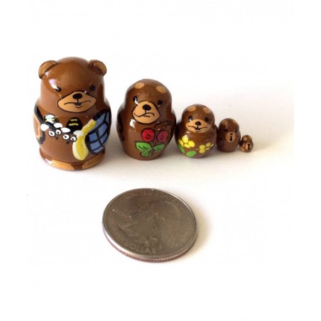 1.25" Tall Brown Bear Mini Nesting Dolls Russian Hand Carved Hand Painted 5 Piece Matryoshka Set $54.28 Nesting Dolls