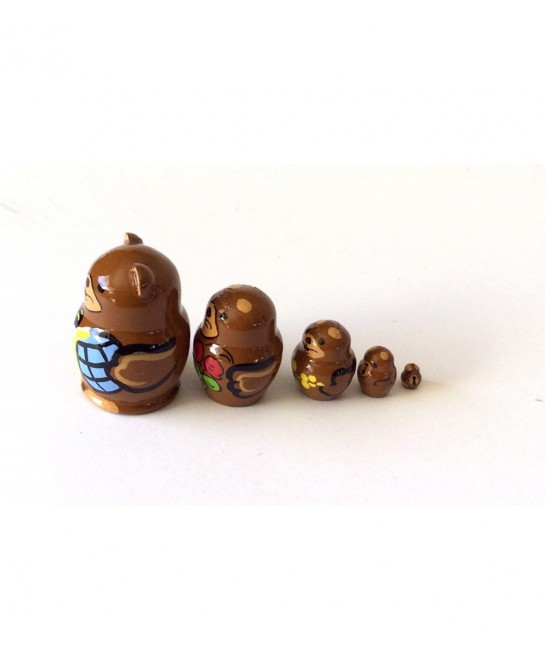 1.25" Tall Brown Bear Mini Nesting Dolls Russian Hand Carved Hand Painted 5 Piece Matryoshka Set $54.28 Nesting Dolls