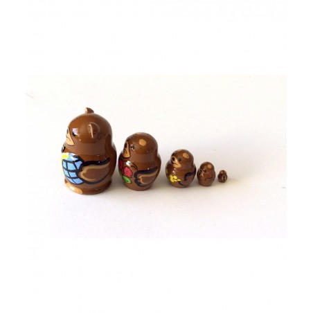 1.25" Tall Brown Bear Mini Nesting Dolls Russian Hand Carved Hand Painted 5 Piece Matryoshka Set $54.28 Nesting Dolls