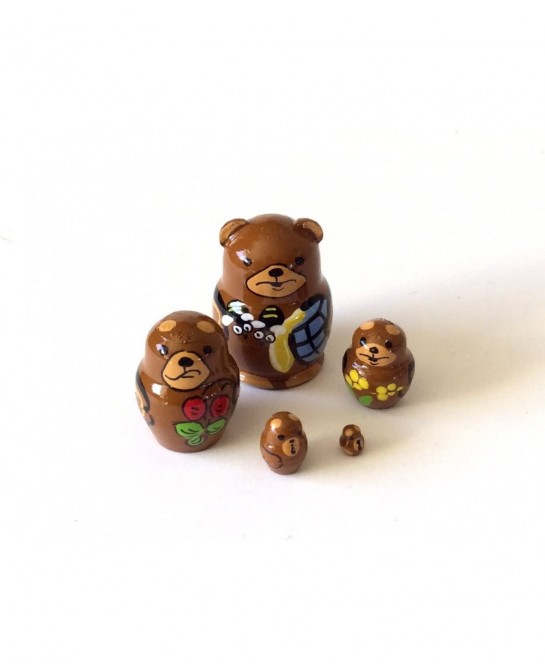 1.25" Tall Brown Bear Mini Nesting Dolls Russian Hand Carved Hand Painted 5 Piece Matryoshka Set $54.28 Nesting Dolls