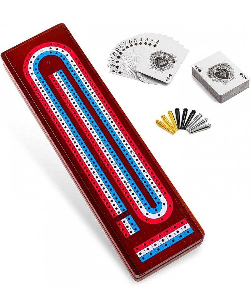 Cribbage Board Game Set with Large Storage Area Solid Wood 3 Track Cribbage Board 9 Metal Pegs 2 Playing Cards and Instructio...