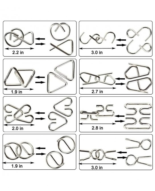 17 Pack Brain Teasers Puzzles for Kids & Adults Brain Teasers Metal and Wooden IQ Puzzle Toys Mind Game 3D Coil Cast Wire Unl...