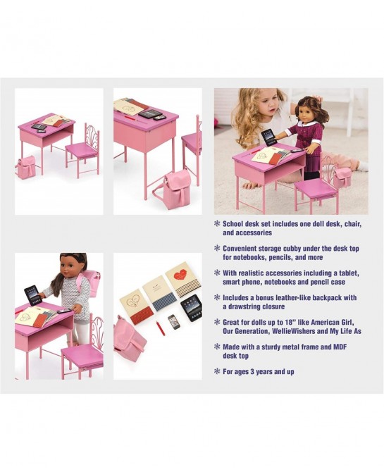 Back-to-School Doll Desk and Chair with Accessories for 18 inch Dolls - Pink (60009) $60.56 Doll Accessories