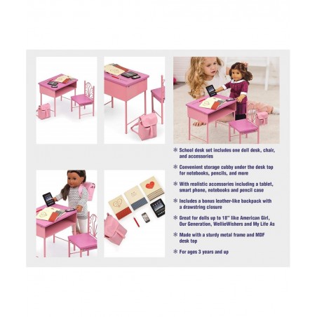 Back-to-School Doll Desk and Chair with Accessories for 18 inch Dolls - Pink (60009) $60.56 Doll Accessories