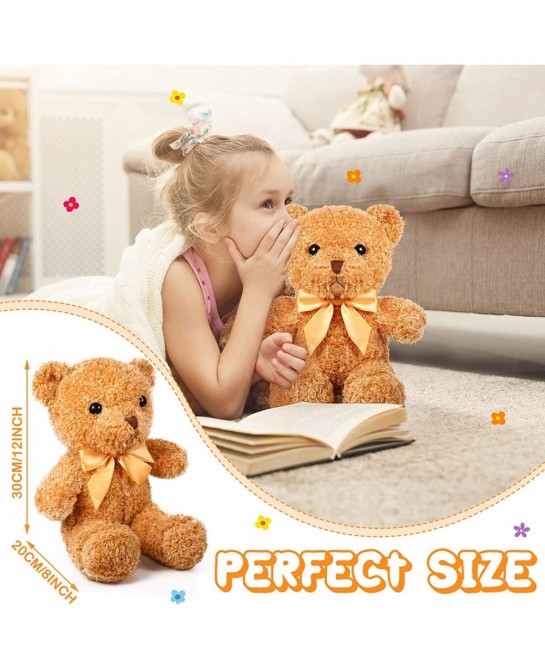 12 Pcs Bear Stuffed Animal Plush with Ribbon Bow Ties Stuffed Bear Soft Fluffy Bear Gifts for Adults Boyfriend Girlfriend Bir...