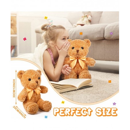 12 Pcs Bear Stuffed Animal Plush with Ribbon Bow Ties Stuffed Bear Soft Fluffy Bear Gifts for Adults Boyfriend Girlfriend Bir...