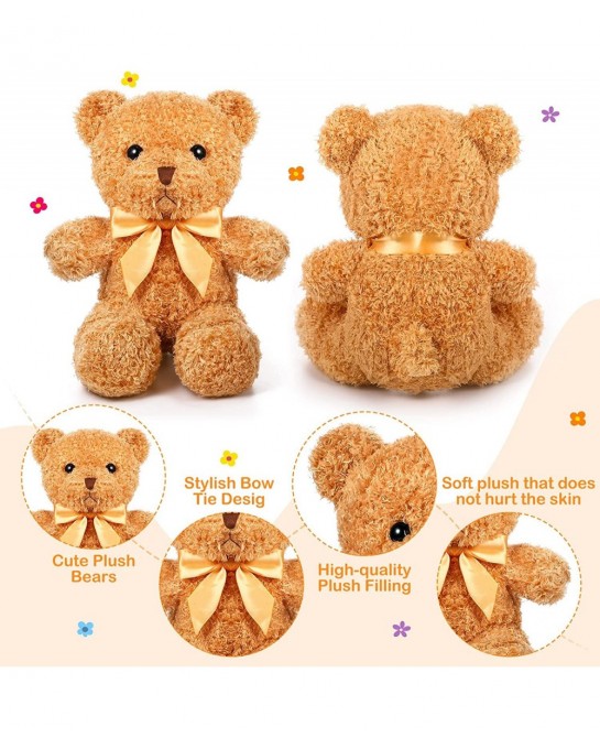 12 Pcs Bear Stuffed Animal Plush with Ribbon Bow Ties Stuffed Bear Soft Fluffy Bear Gifts for Adults Boyfriend Girlfriend Bir...
