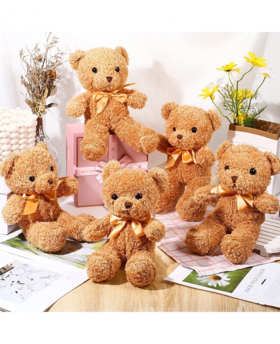 12 Pcs Bear Stuffed Animal Plush with Ribbon Bow Ties Stuffed Bear Soft Fluffy Bear Gifts for Adults Boyfriend Girlfriend Bir...