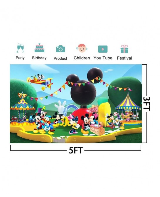 Mickey Mouse Clubhouse Backdrop for Birthday Party Decorations Park Baby Shower Background Cake Table Supplies Theme Banner 5...