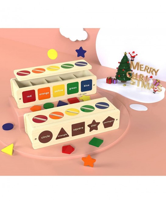 Wooden Shape & Color Sorting Toy with Storage Box 25 Non-Toxic Geometric Blocks Montessori Toy Preschool Educational Learning...