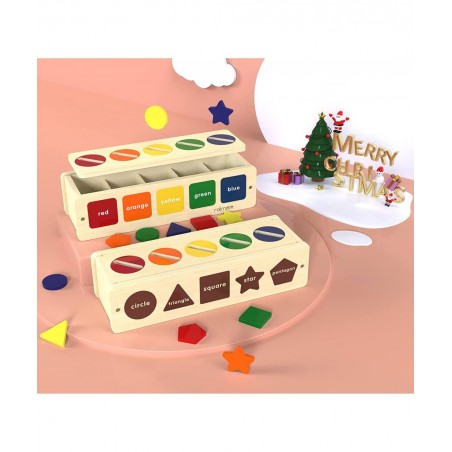 Wooden Shape & Color Sorting Toy with Storage Box 25 Non-Toxic Geometric Blocks Montessori Toy Preschool Educational Learning...