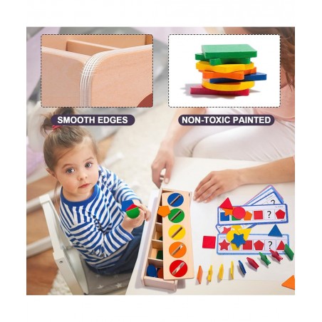 Wooden Shape & Color Sorting Toy with Storage Box 25 Non-Toxic Geometric Blocks Montessori Toy Preschool Educational Learning...
