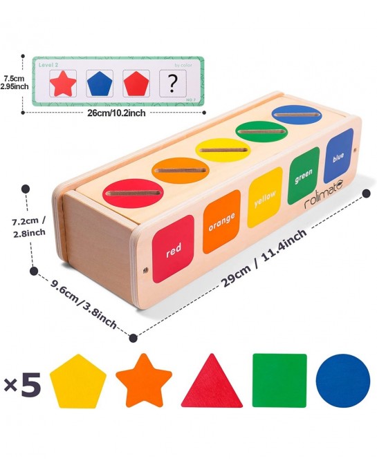 Wooden Shape & Color Sorting Toy with Storage Box 25 Non-Toxic Geometric Blocks Montessori Toy Preschool Educational Learning...