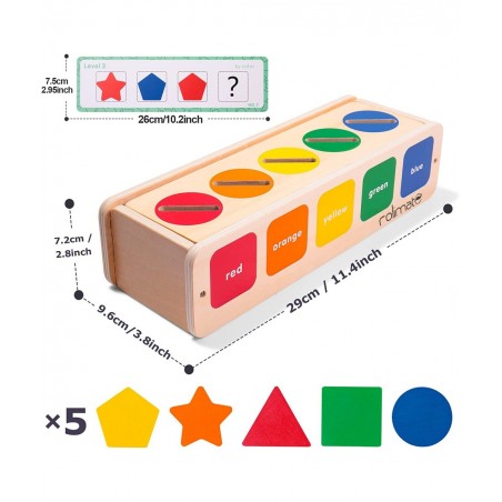 Wooden Shape & Color Sorting Toy with Storage Box 25 Non-Toxic Geometric Blocks Montessori Toy Preschool Educational Learning...