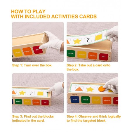 Wooden Shape & Color Sorting Toy with Storage Box 25 Non-Toxic Geometric Blocks Montessori Toy Preschool Educational Learning...