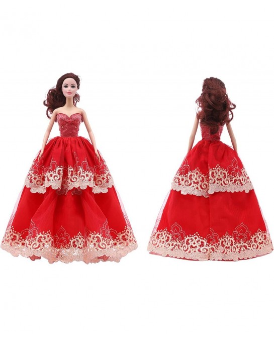 6 Handmade Clothes Doll Wedding Party Dress 4 Headdresses 2 Hats 3 Pairs of Gloves 5 Pairs of Shoes Suitable for 11.5 Inch Do...