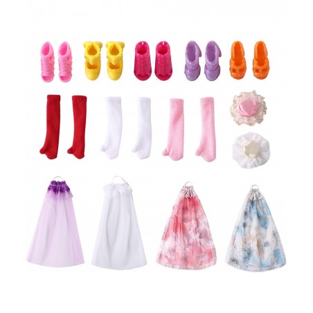 6 Handmade Clothes Doll Wedding Party Dress 4 Headdresses 2 Hats 3 Pairs of Gloves 5 Pairs of Shoes Suitable for 11.5 Inch Do...