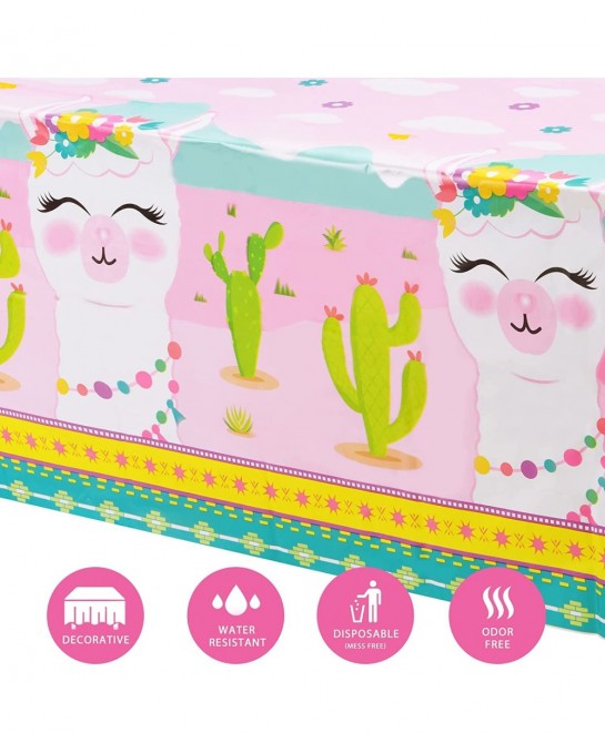 Llama Table Cover - 2 PCS 54” x 108” Party Disposable Plastic Tablecloth Alpaca Lama Party Supplies for Kid Girl Pink Picnic ...
