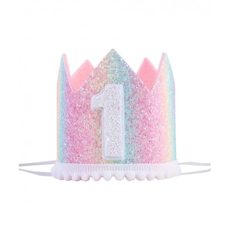 Baby 1st Birthday Rainbow hat - First Birthday Crown hat Baby Birthday Photo Props Mini Rainbow Crown Party Decorations Paste...