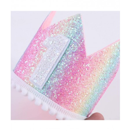 Baby 1st Birthday Rainbow hat - First Birthday Crown hat Baby Birthday Photo Props Mini Rainbow Crown Party Decorations Paste...