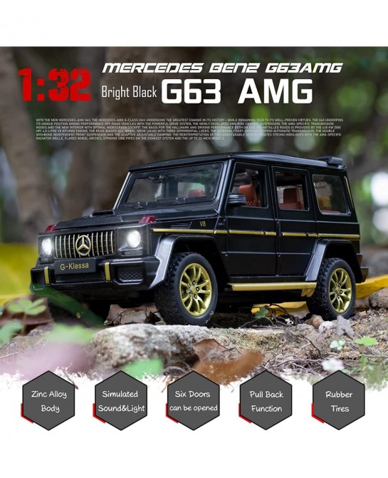 Alloy Collectible Black Benz G63 AMG Toy Vehicle Pull Back Die-Cast Car Model with Lights and Sound $44.35 Kids' Play Cars & ...
