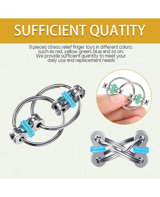 9 Pieces Bike Chain Fidget Toy for Adults Teens Flippy Chain Fidget Toy for ADHD Pressure Anxiety Relief Finger Toys for Work...