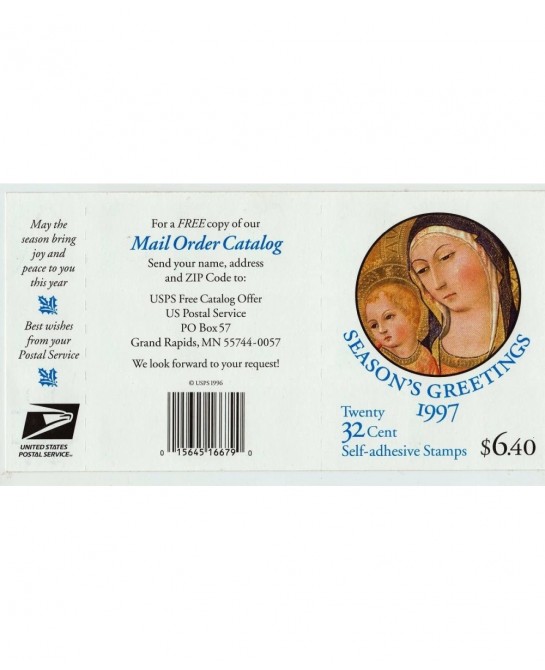 US Stamp 1997 32c Christmas Madonna & Child Booklet of 20 Stamps 3176a $24.92 Collectible Postage Stamps