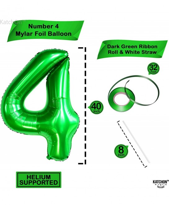 Giant Dark Green 4 Balloon Number - 40 Inch | 4th Birthday Balloons Dinosaur 4th Birthday Decorations for Boys | Green Number...