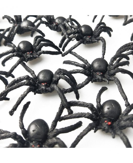 50PCS Realistic Halloween Plastic Spiders Small Size Black Spiders Toys Fake Spiders Prank Props for Halloween Party Decorati...