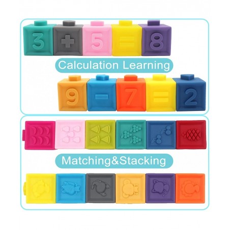 Baby Blocks 16 PCS Baby Soft Building Blocks Stacking Blocks with Shark Animals and Number Educational Montessori Toys for Ba...