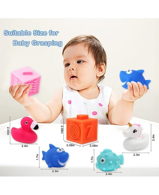 Baby Blocks 16 PCS Baby Soft Building Blocks Stacking Blocks with Shark Animals and Number Educational Montessori Toys for Ba...