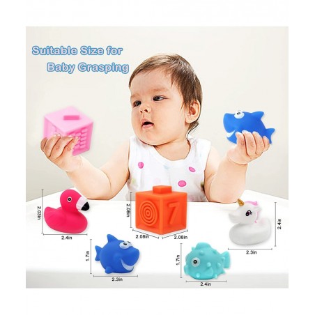 Baby Blocks 16 PCS Baby Soft Building Blocks Stacking Blocks with Shark Animals and Number Educational Montessori Toys for Ba...