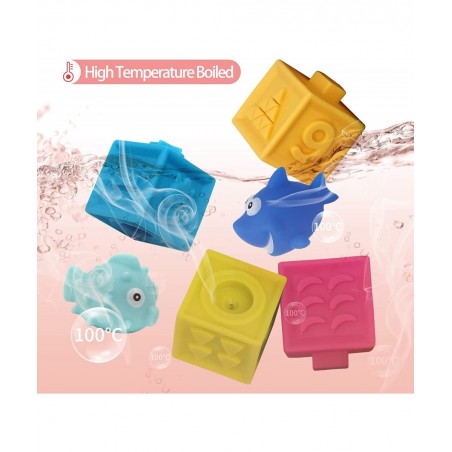 Baby Blocks 16 PCS Baby Soft Building Blocks Stacking Blocks with Shark Animals and Number Educational Montessori Toys for Ba...