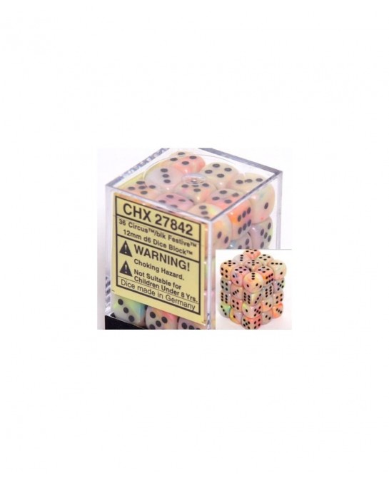 Dice d6 Sets: Festive Circus with Black - 12mm Six Sided Die (36) Block of Dice $26.98 Game Accessories