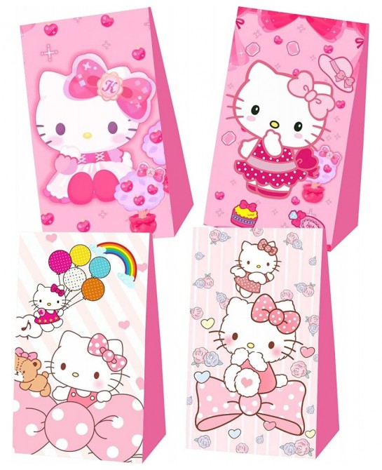 12 Pcs Kitty Birthday Decorations Cute Pink Party Favor Gift Bag Candy Bags for Kids Birthday Party Supplies $24.86 Kids' Par...