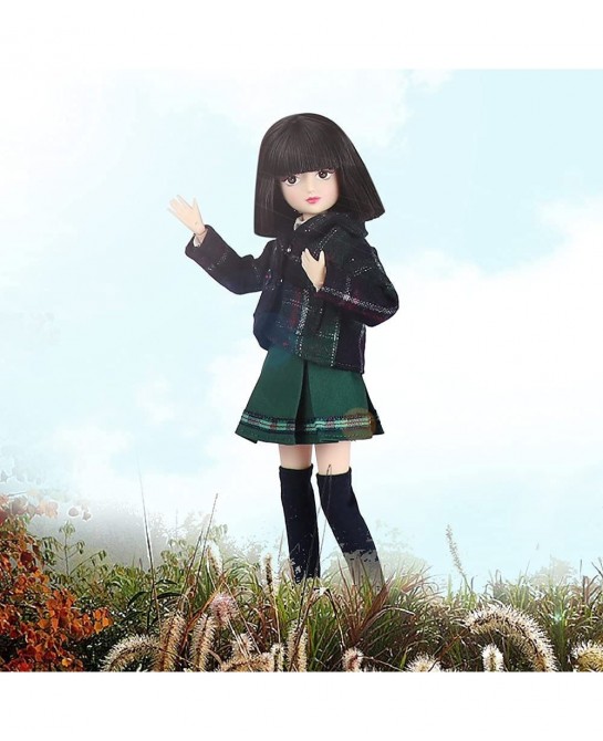 10 inch 1/6 Scale Student Series Ball Jointed Doll with Black Hair Wearing British Style School Uniform Socks Shoes 18 Flexib...