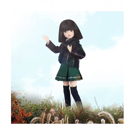 10 inch 1/6 Scale Student Series Ball Jointed Doll with Black Hair Wearing British Style School Uniform Socks Shoes 18 Flexib...
