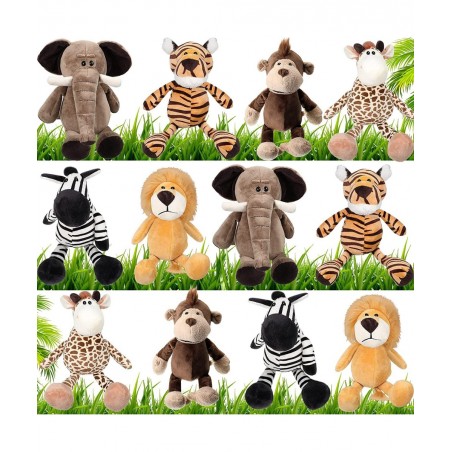 12 Pieces Safari Stuffed Animals 11.8 Inch Jungle Animal Toys Set Boys Girls Plush Forest Animals Lion Elephant Zebra Giraffe...