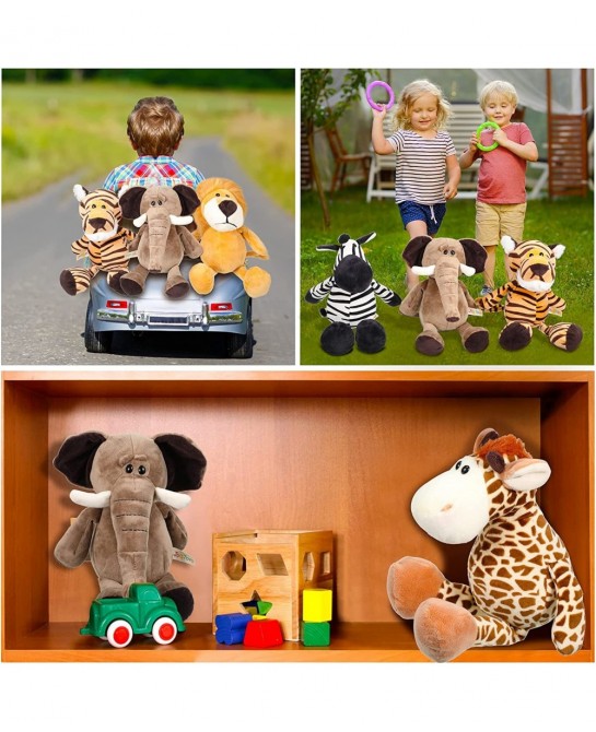 12 Pieces Safari Stuffed Animals 11.8 Inch Jungle Animal Toys Set Boys Girls Plush Forest Animals Lion Elephant Zebra Giraffe...