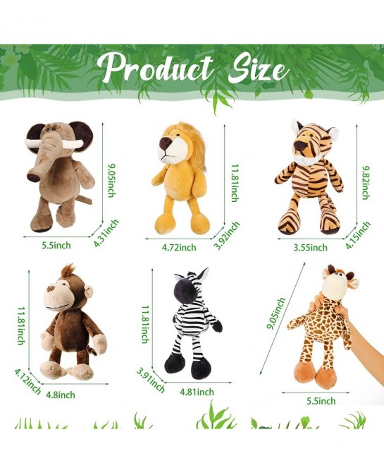 12 Pieces Safari Stuffed Animals 11.8 Inch Jungle Animal Toys Set Boys Girls Plush Forest Animals Lion Elephant Zebra Giraffe...