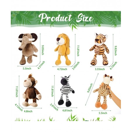 12 Pieces Safari Stuffed Animals 11.8 Inch Jungle Animal Toys Set Boys Girls Plush Forest Animals Lion Elephant Zebra Giraffe...